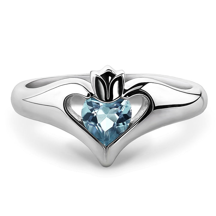 Sterling Silver Sky Blue CZ ULS-16434SB Ladies Modern Claddagh Ring - Claddagh Ring