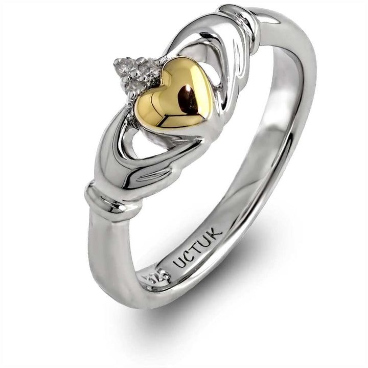 Diamond Ladies Silver and 14K Gold mix Claddagh Ring ULS-6169 - Claddagh Ring