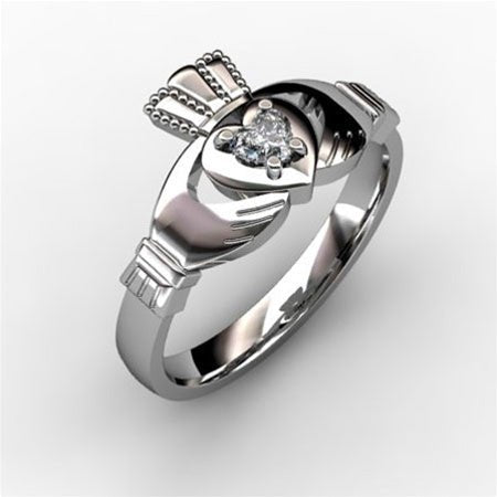 1/10 Carat Diamond Claddagh Engagement Ring WHITE-ASU2-10. - Claddagh Ring