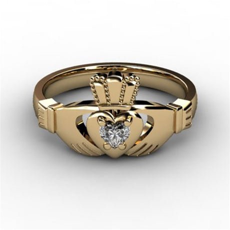 1/10 Carat Diamond Claddagh Engagement Ring YELLOW-ASU2-10 - Claddagh Ring
