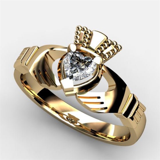 1/3 or 1/2 Carat Diamond Claddagh Engagement Ring ASU-1-YELLOW - Claddagh Ring