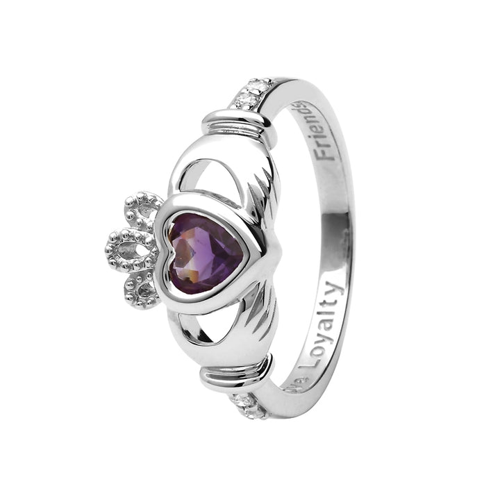 14K Gold Claddagh February Birthstone Ring Genuine Amethyst and Diamonds - 14L90AY - Claddagh Ring