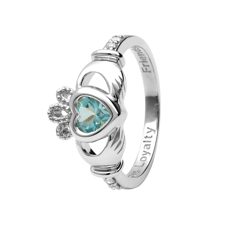 14K Gold Claddagh December Birthstone Ring Genuine Blue Topaz and Diamonds - 14L90BT - Claddagh Ring