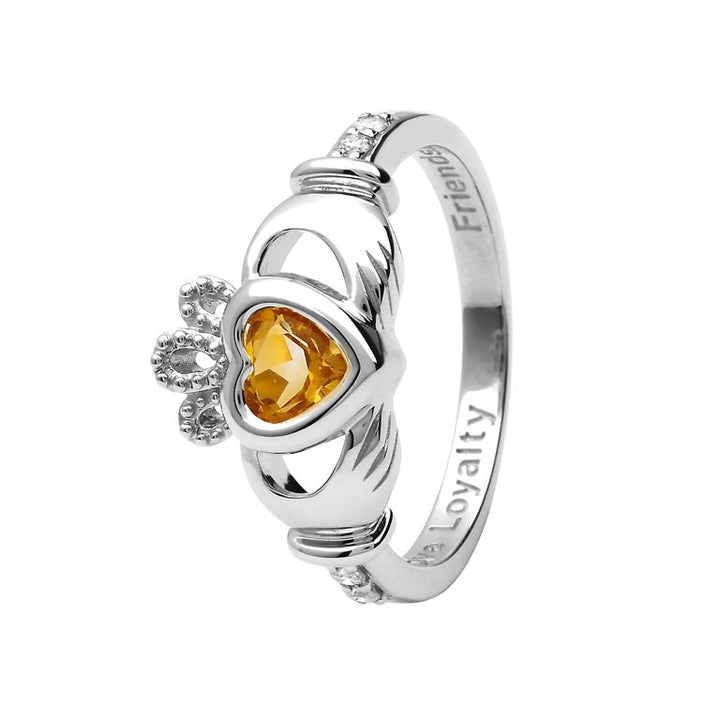 14K Gold Claddagh November Birthstone Ring Genuine Citrine and Diamonds - 14L90C - Claddagh Ring