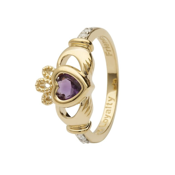 14K Gold Claddagh June Birthstone Ring Genuine Light Amethyst and Diamonds - 14L90LA - Claddagh Ring