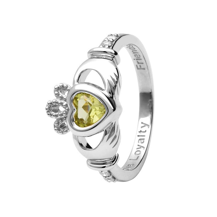 14K Gold Claddagh August Birthstone Ring Genuine Peridot and Diamonds - 14L90P - Claddagh Ring