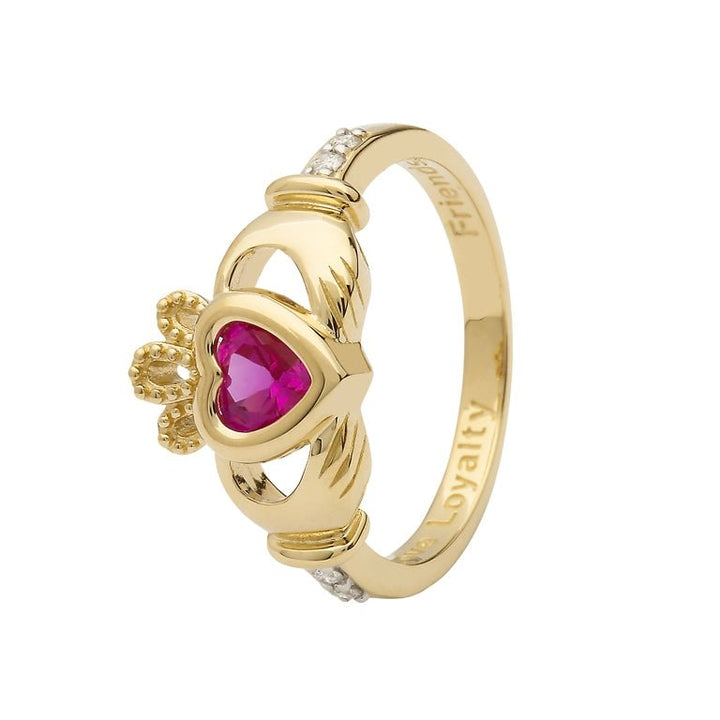 14K Gold Claddagh October Birthstone Ring Pink Sapphire and Diamonds - 14L90PS - Claddagh Ring