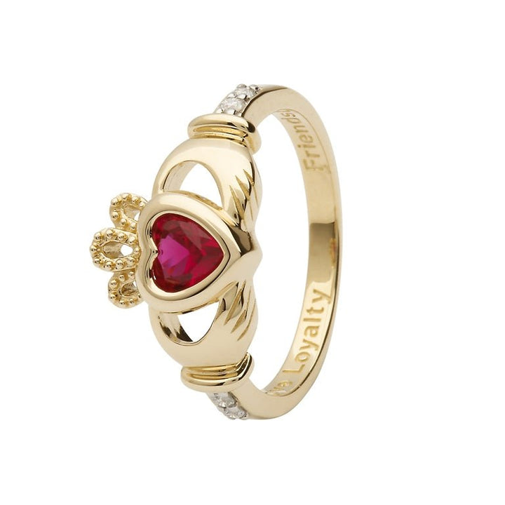 14K Gold Claddagh July Birthstone Ring Ruby and Diamonds - 14L90R - Claddagh Ring