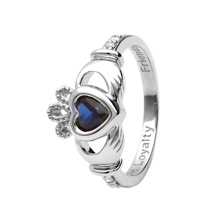 14K Gold Claddagh September Birthstone Ring Blue Sapphire and Diamonds - 14L90S - Claddagh Ring