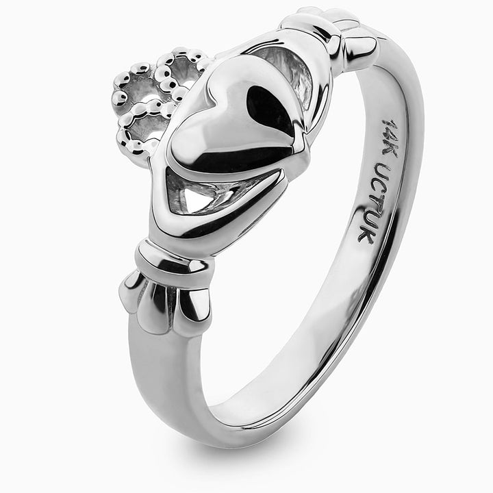 Gold Claddagh Ring ULG-6163W in 14K White Gold <font color="#FF0000"> IN STOCK! Ships in 24 Hours!</font> - Claddagh Ring