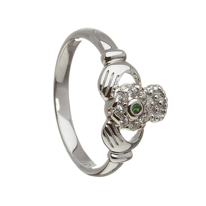 Retired Ladies Silver Claddagh Ring with CZ Stones LS-CLAD15 - Claddagh Ring