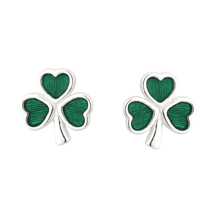 Sterling Silver Green Enamel Shamrock Stud Earrings - S3147 - CladdaghRING.com