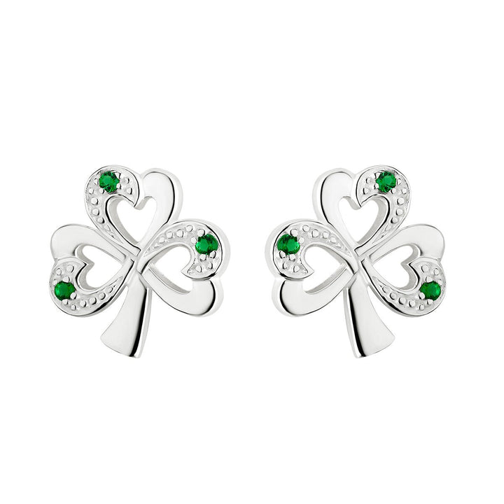 Sterling Silver Green CZ Shamrock Stud Earrings - S33152 - CladdaghRING.com
