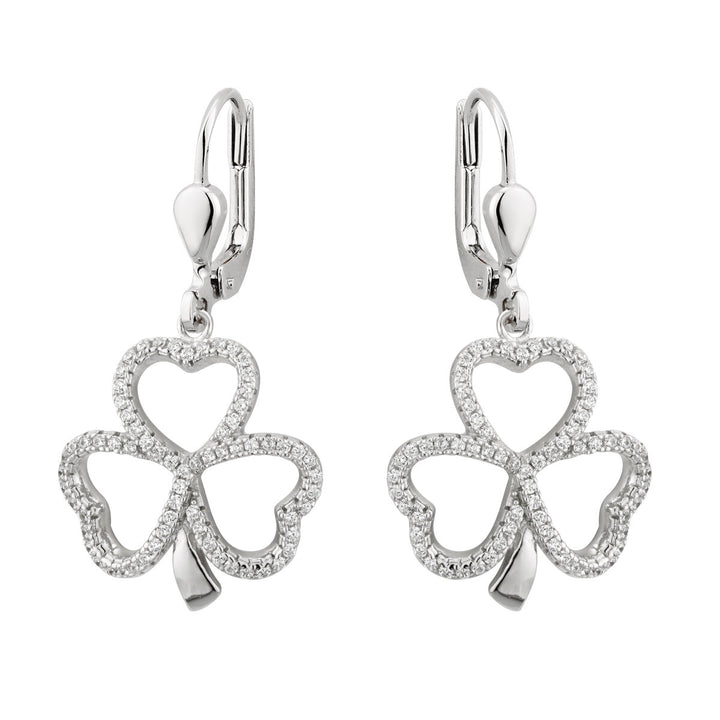 Sterling Silver Shamrock Earrings with CZ Stones - S33754 - CladdaghRING.com