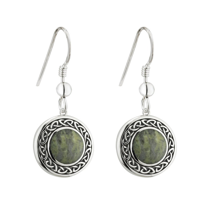 Sterling Silver Connemara Marble Round Celtic Drop Earrings - S33772 - CladdaghRING.com