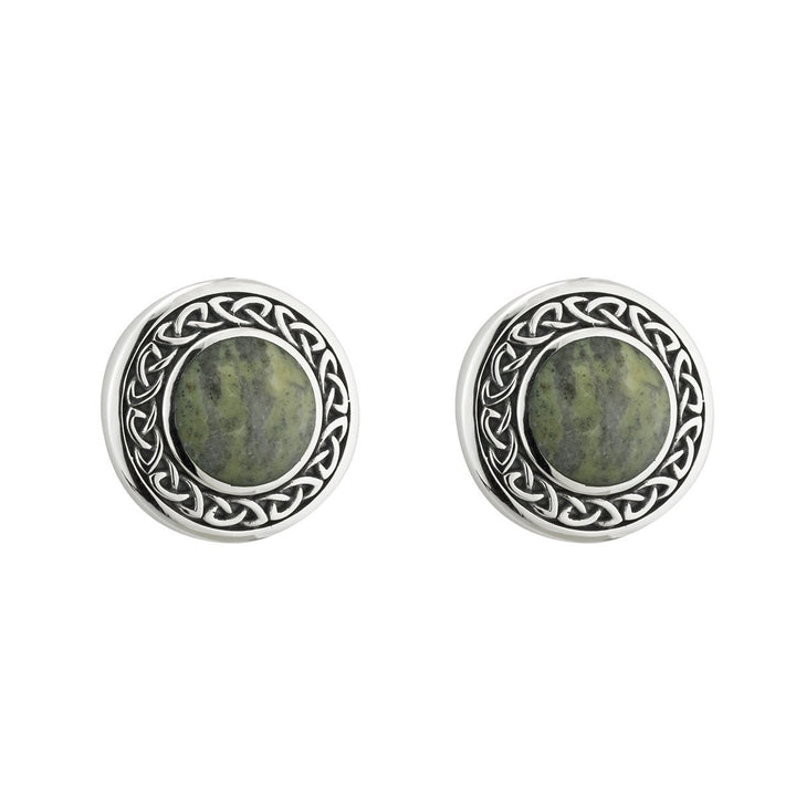 Sterling Silver Connemara Marble Round Celtic Post Earrings - S33773 - CladdaghRING.com