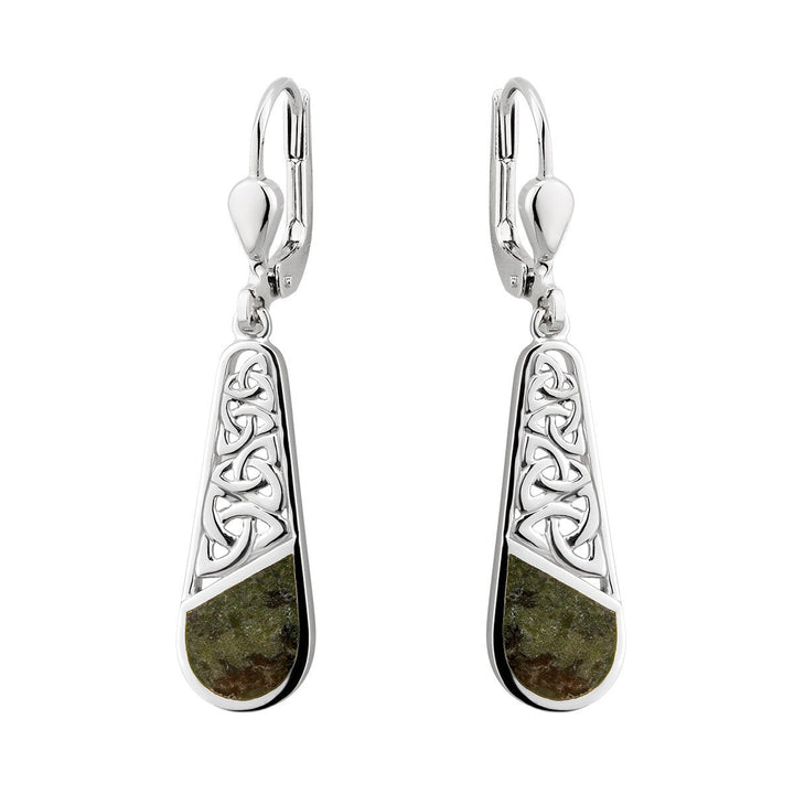 Sterling Silver Connemara Marble Trinity Knot Drop Earrings - S34036 - CladdaghRING.com