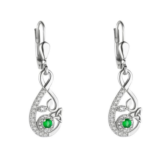 Sterling Silver Green Crystal Trinity Knot Tree Drop Earrings - S34165 - CladdaghRING.com