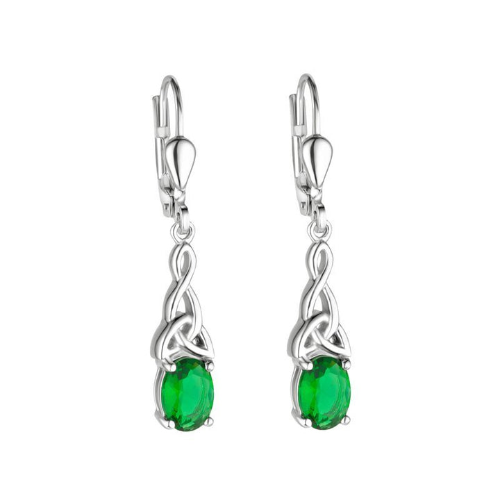 Sterling Silver Green Crystal Pearl Trinity Knot Earrings - S34199 - CladdaghRING.com