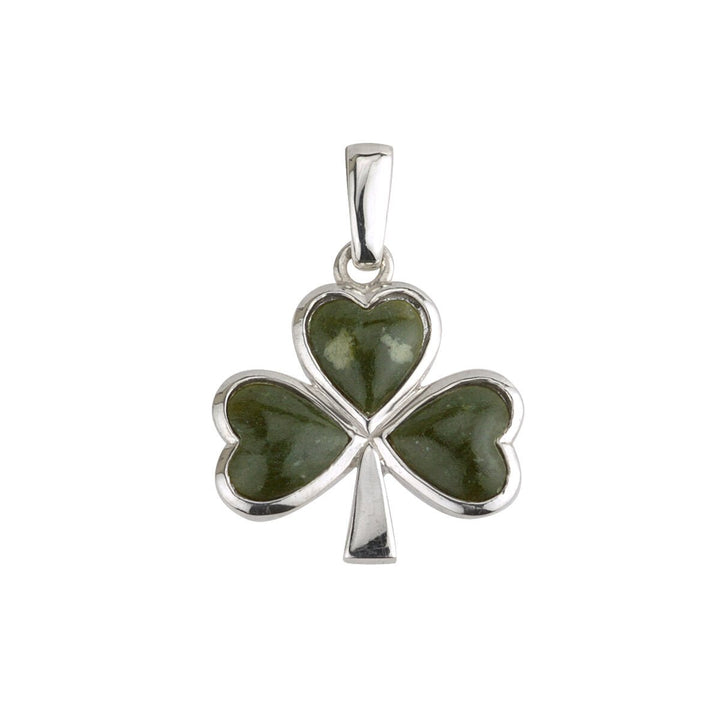 Sterling Silver Connemara Marble Shamrock Pendant with Chain - S4332 - CladdaghRING.com
