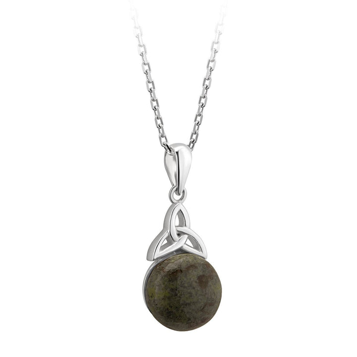Sterling Silver Round Connemara Marble Irish Trinity Knot Pendant with Chain - S46474 - CladdaghRING.com