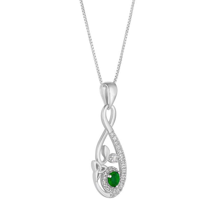 Coming Soon Sterling Silver Green Crystal Celtic Drop Pendant with Chain - S46939 - CladdaghRING.com