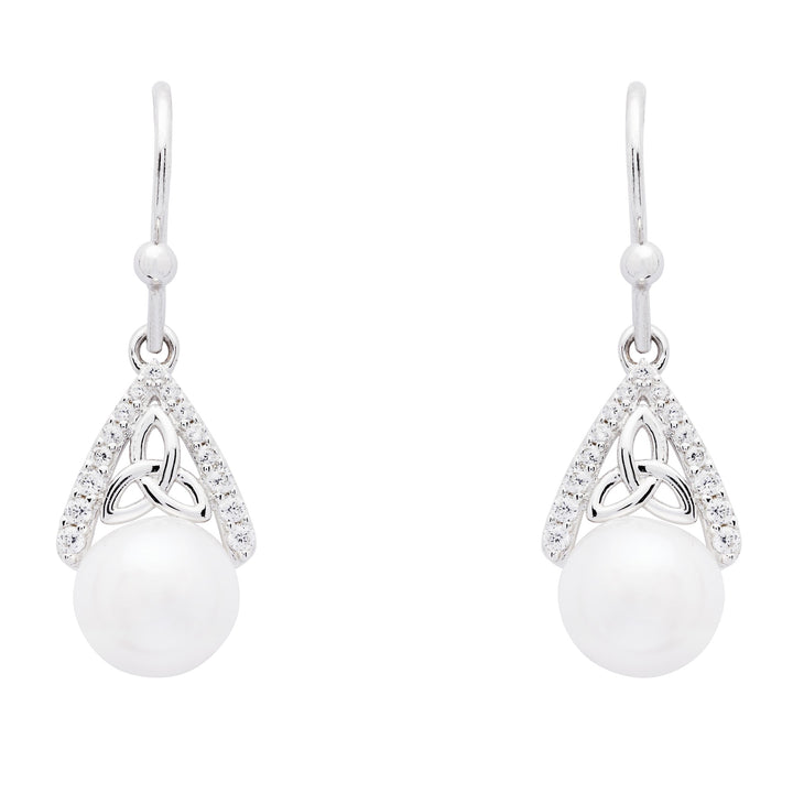 Ladies Celtic Trinity Knot Pearl Drop Earrings SE2292 - Claddagh Ring