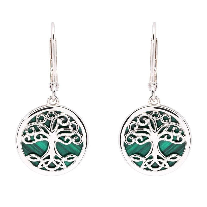 Sterling Silver Tree of Life Earrings with Malachite SE2326 - CladdaghRING.com