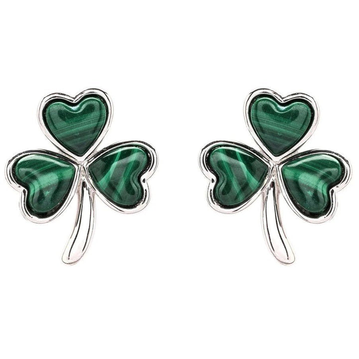 Sterling Silver Malachite Shamrock stud Earrings SE2339 - CladdaghRING.com