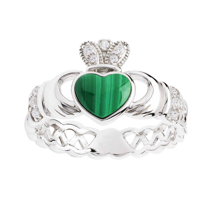 Ladies Sterling Silver and Malachite Claddagh Ring - SL111 - Claddagh Ring