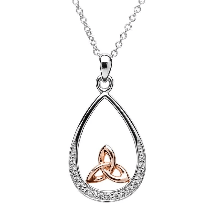 Sterling Silver Rose Gold Plated Trinity Pendant with CZ stones SP2088CZ - Claddagh Ring