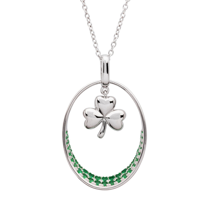 Sterling Silver Shamrock Pendant Embellished with Emerald Swarovski Crystals SP2276 - Claddagh Ring