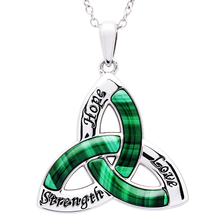 Sterling Silver Trinity Knot "Strength Hope Love" Malachite Pendant SP2282 - Claddagh Ring