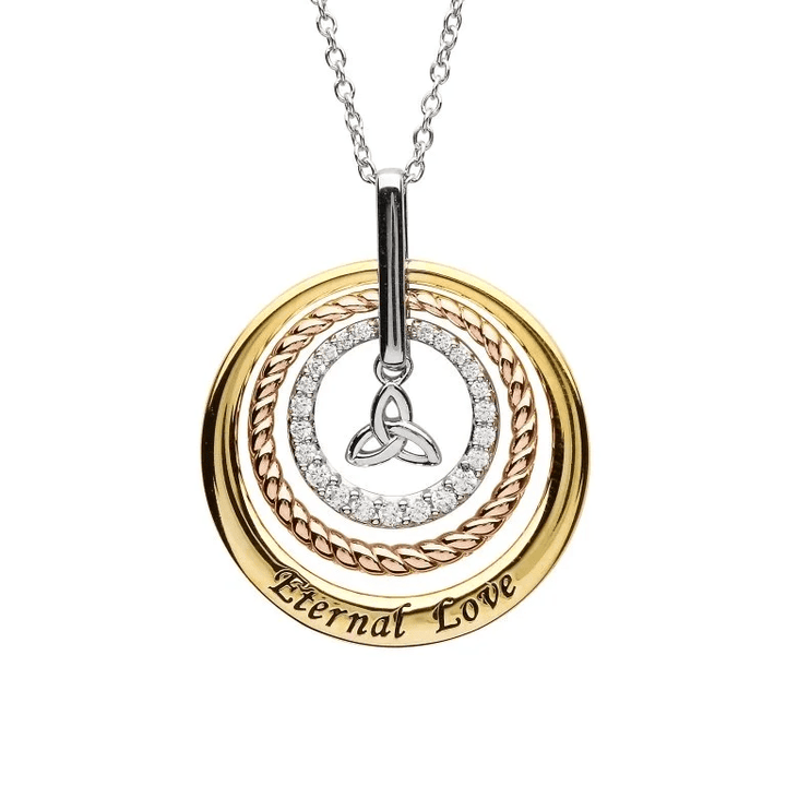 Sterling Silver Triple Circle Trinity Pendant Embellished with White Crystals SW159 - CladdaghRING.com