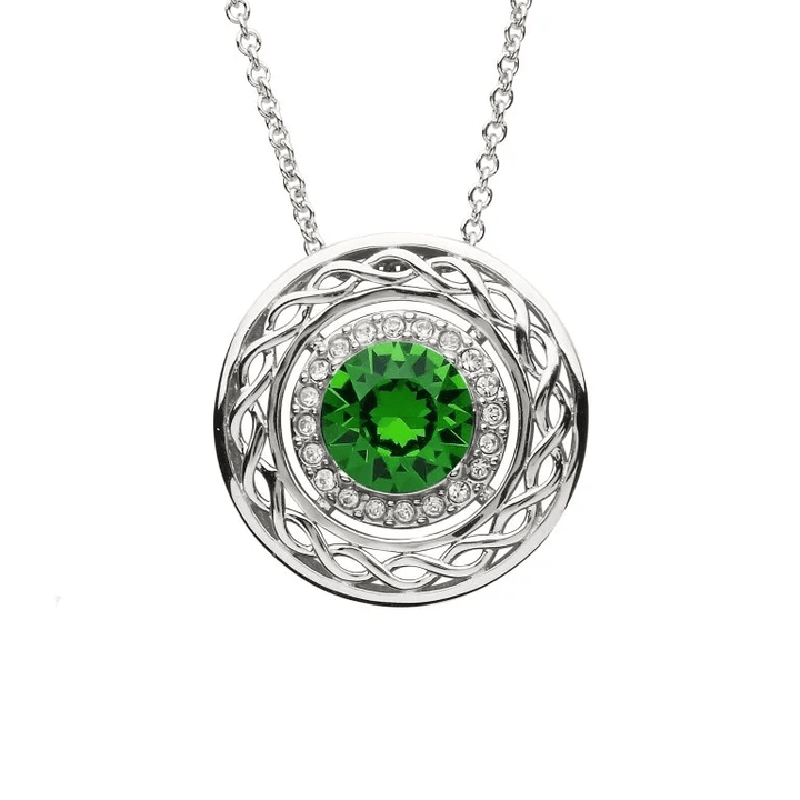Sterling Silver Celtic Halo Pendant with Emerald Green Crystal - SW165 - Claddagh Ring