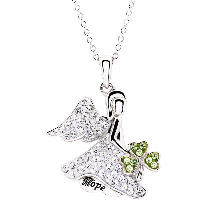 Sterling Silver "Hope" Angel Shamrock Pendant with Swarovski Crystals SW212 - Claddagh Ring