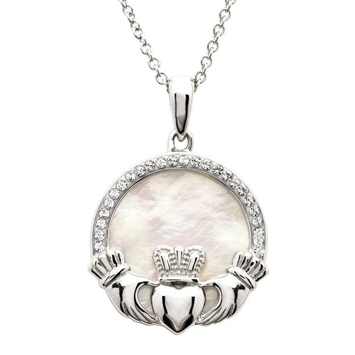 Sterling Silver Mother of Pearl Claddagh Pendant with Chain - SW231 - Claddagh Ring