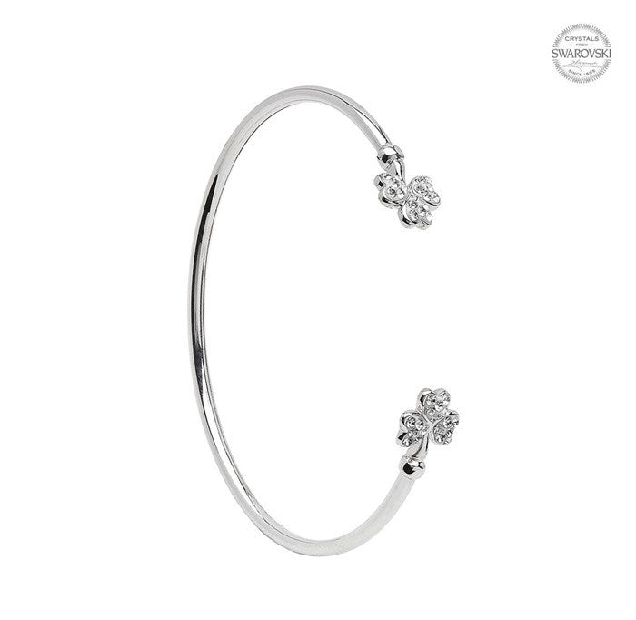 Sterling Silver Swarovski Shamrock Cuff Bangle SW72 - Claddagh Ring