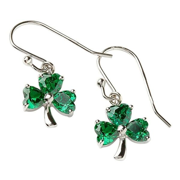 Sterling Silver Green Shamrock Earrings LS-SE2006 - Claddagh Ring