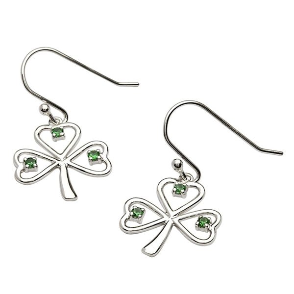 Sterling Silver Green Shamrock Earrings LS-SE2014 - Claddagh Ring