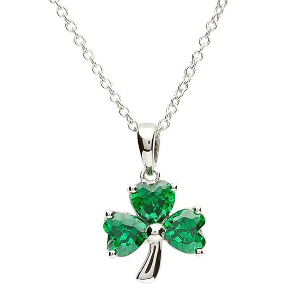 Sterling Silver Green Shamrock Pendant LS-SP1095 - Claddagh Ring