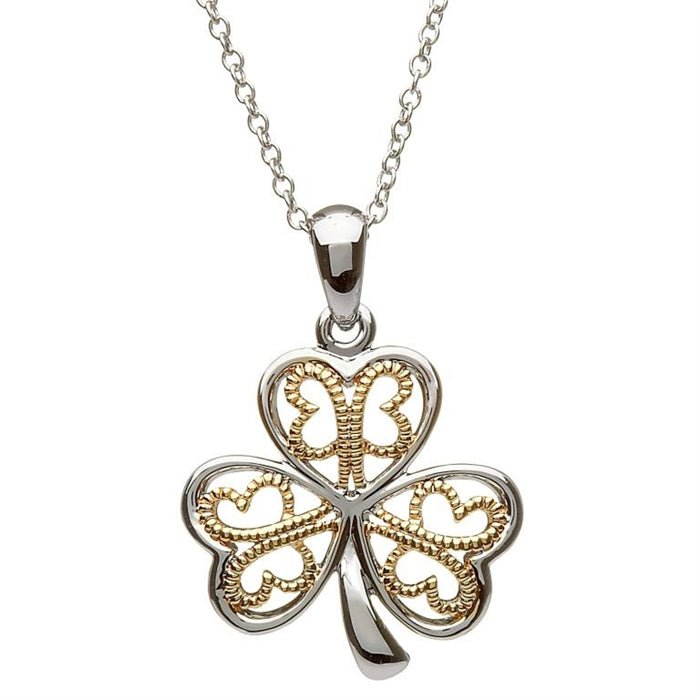 Sterling Silver Gold Plated Filigree Shamrock Pendant LS-SP2051 - Claddagh Ring