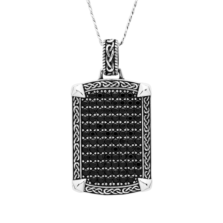 Sterling Silver Gent's Black Spinel Dog Tag Pendant SP2314 with Chain - Claddagh Ring