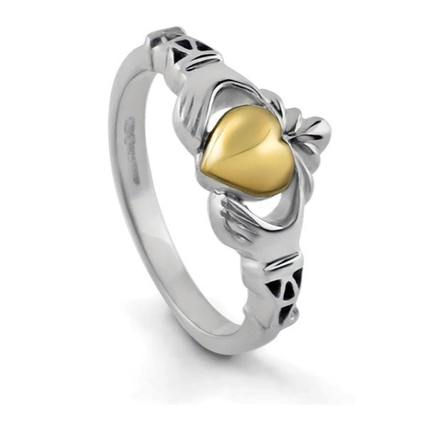 Ladies Silver Claddagh Ring With 10K Gold Heart LS-BCLAD107M-MIX - Claddagh Ring