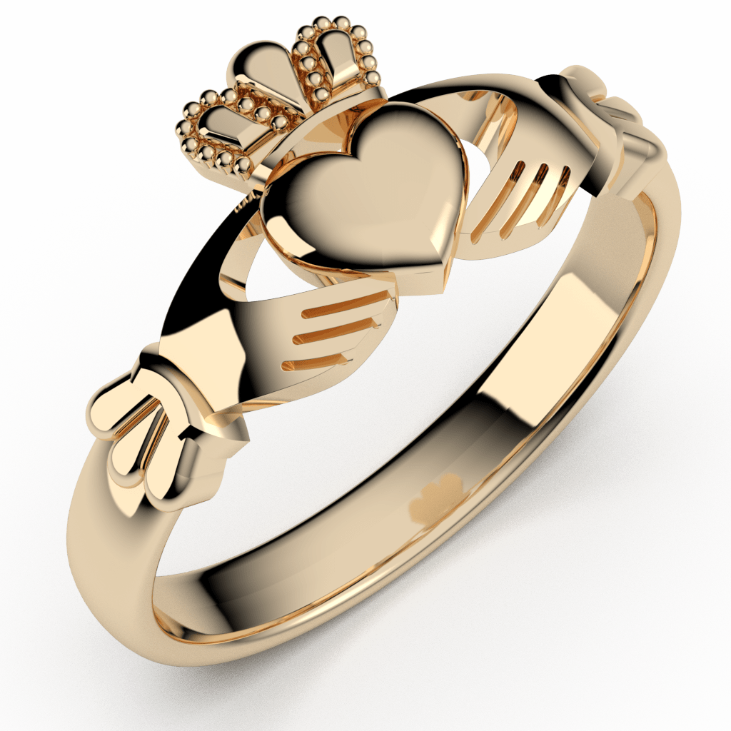 Gold Claddagh Ring ASI-1 in 10K or 14K Yellow Gold.– CladdaghRING.com