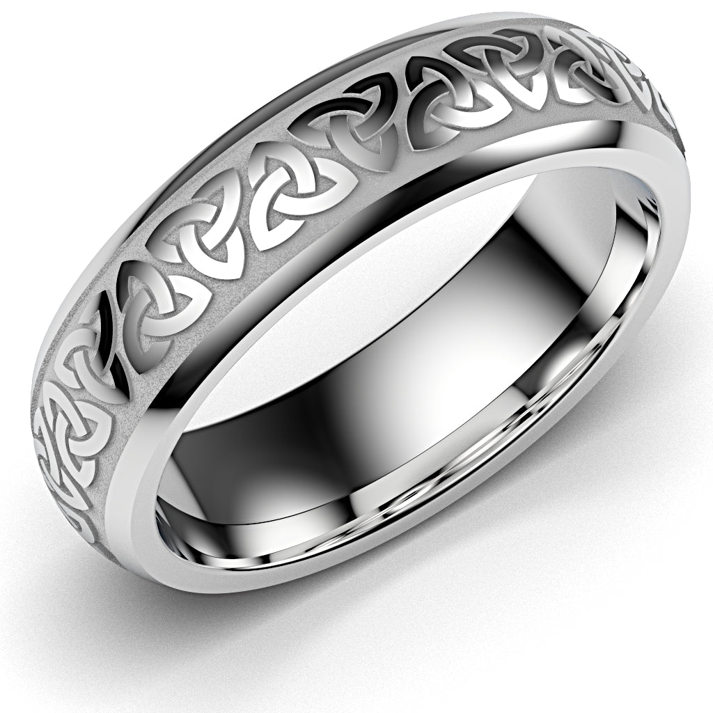 Sterling silver Celtic Trinity Knot wedding band for an Irish engraving