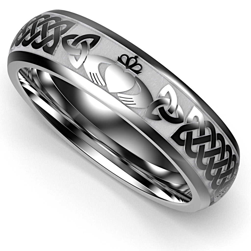 Tungsten Claddagh wedding band, 6mm comfort fit