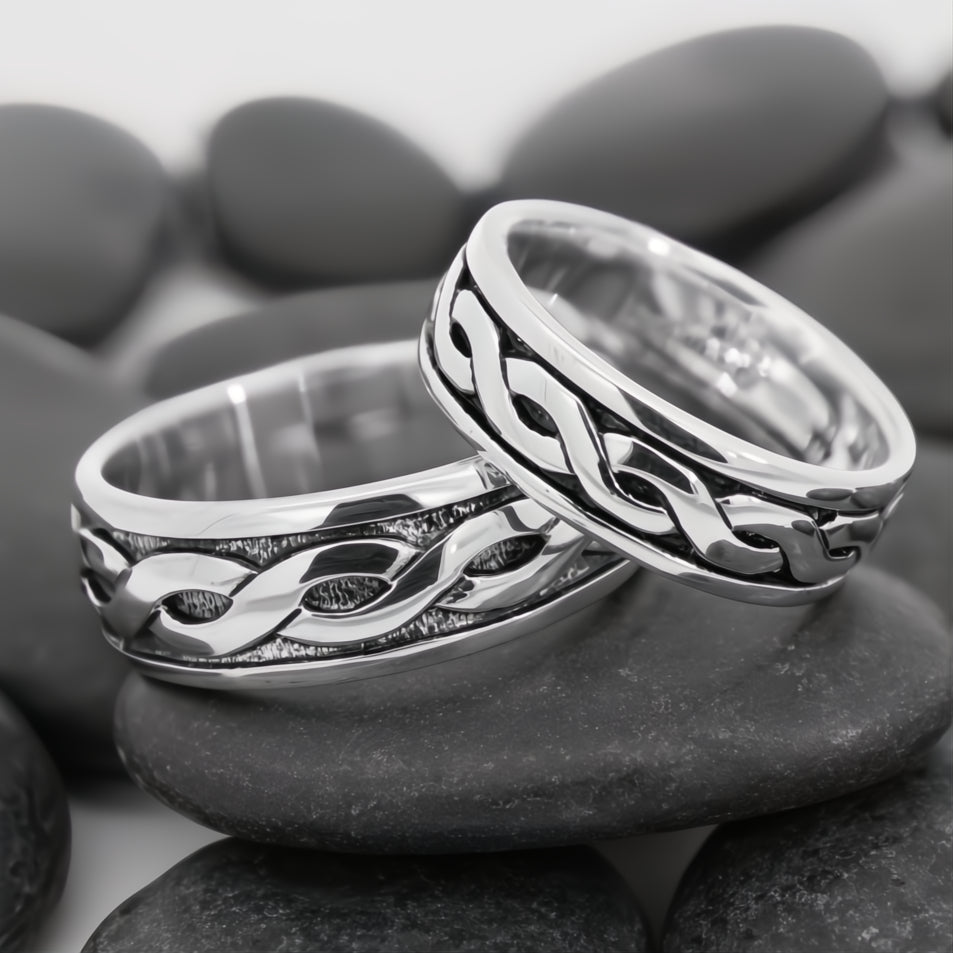 Matching sterling silver Celtic wedding rings S2648 and S2649, made in Ireland