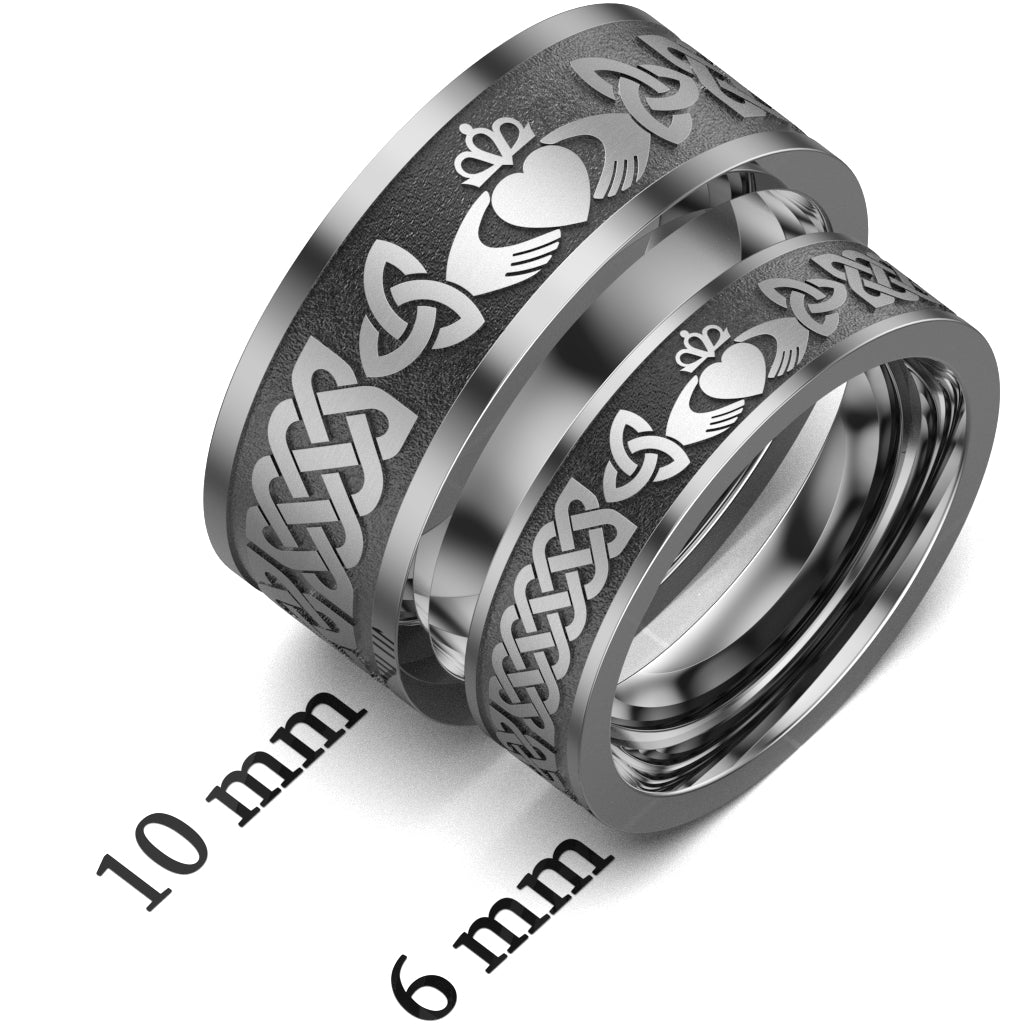 Titanium Claddagh Wedding Ring Set UCL1-10M6M-TITAN-FLAT