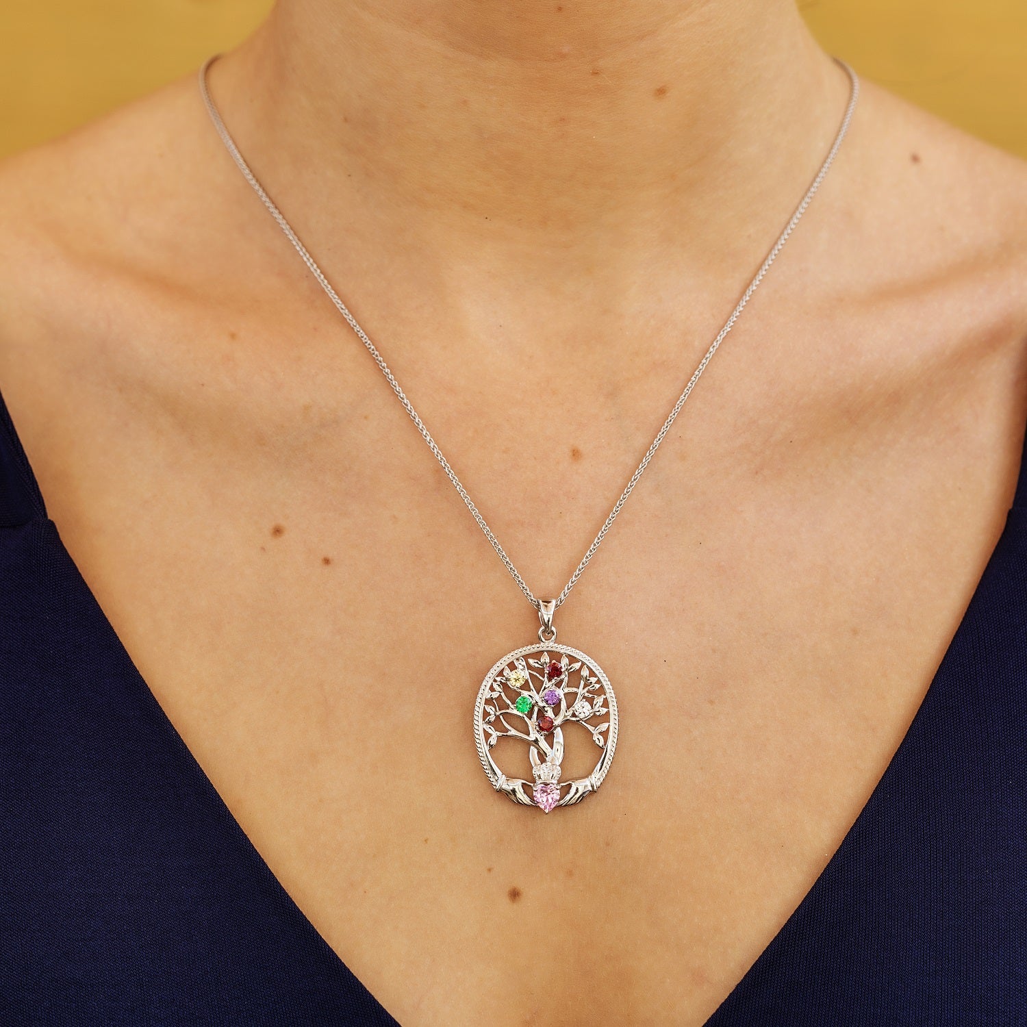 BlingGem Tree Of Life Heart Pendant Necklace - 925 Sterling Silver White Gold Plated | Gift For Mothers, Daughters & Loved Ones
